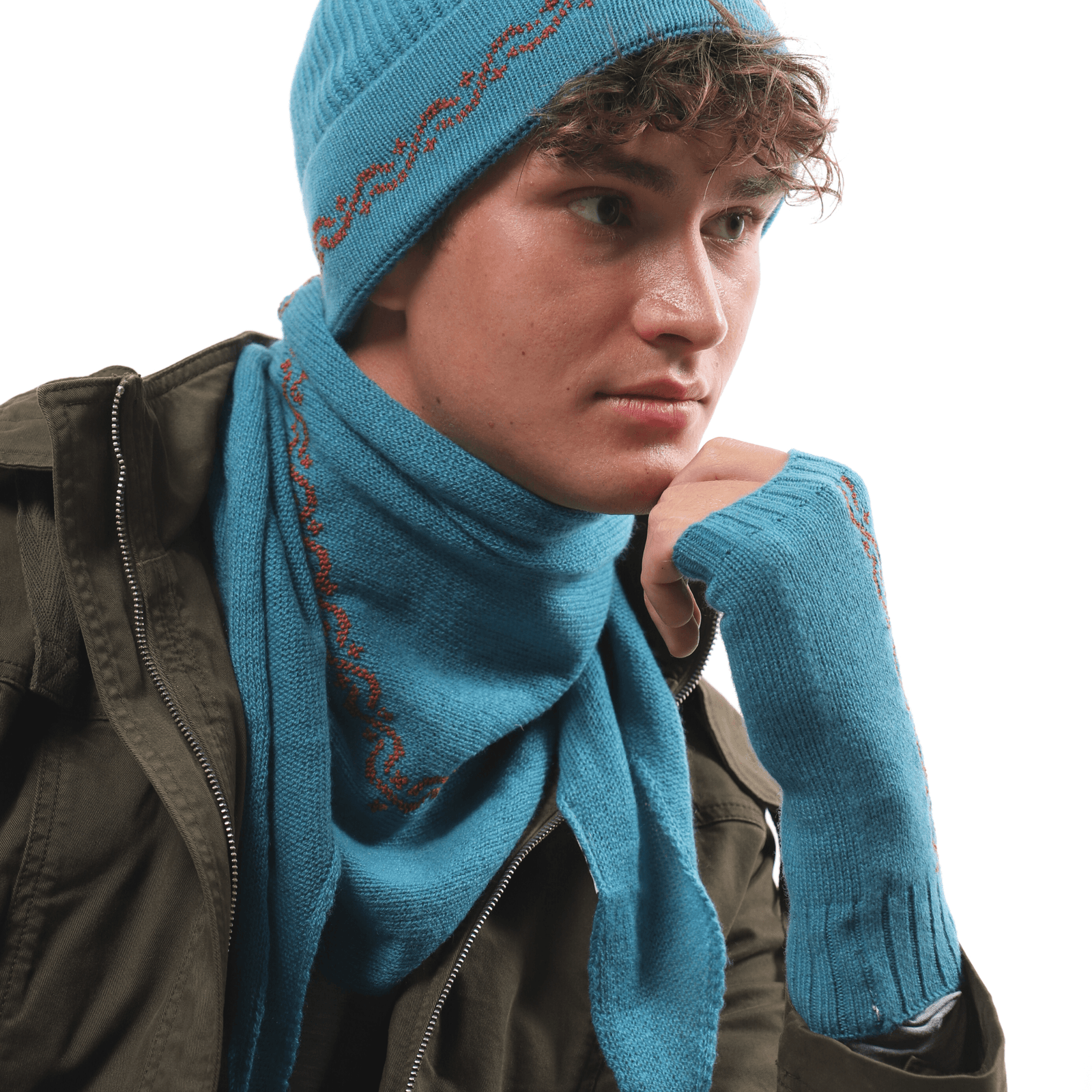 TEAL CASHMERE TRIANGLE SCARF | WAVES