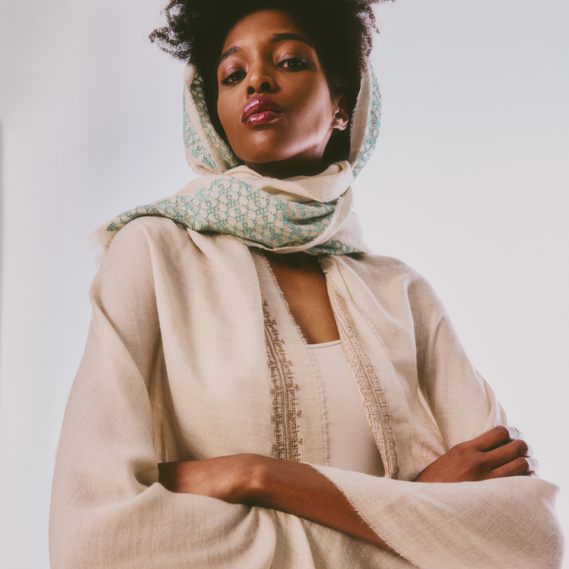 BEIGE CASHMERE & SILK SHAWL HAZEL IBRAHIM