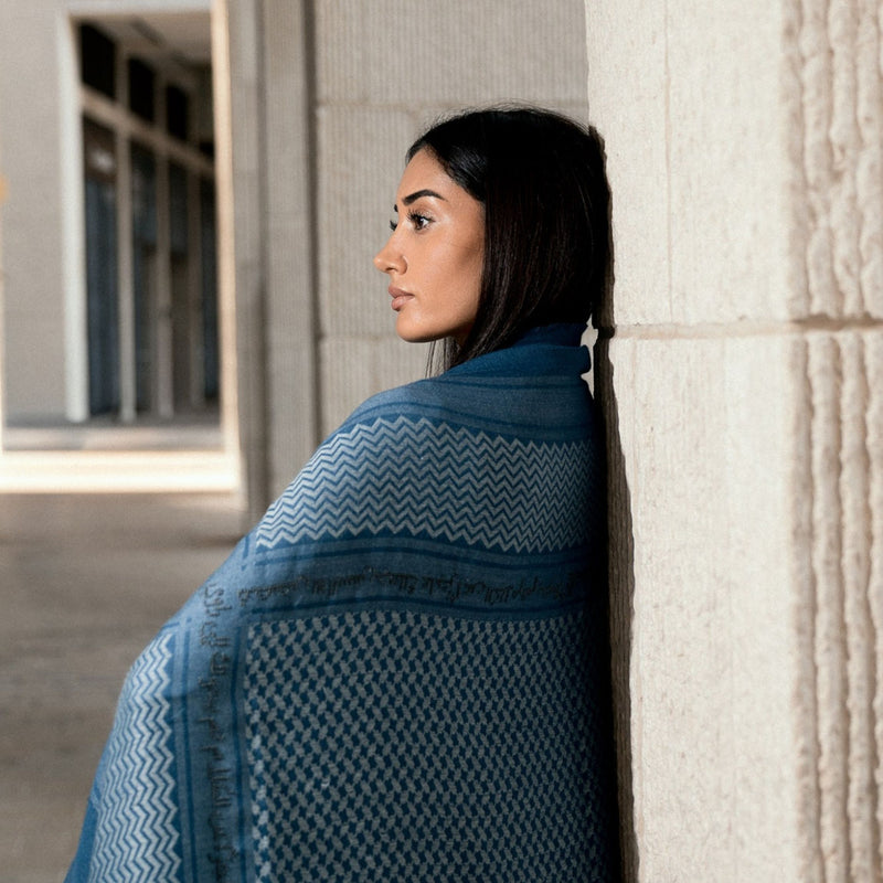 BLUE MERINO WOOL & SILK IBN BATTUTA KEFFIYEH