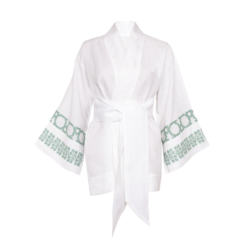 WHITE SHORT LINEN ROBE | SINEAD & AL QUDS