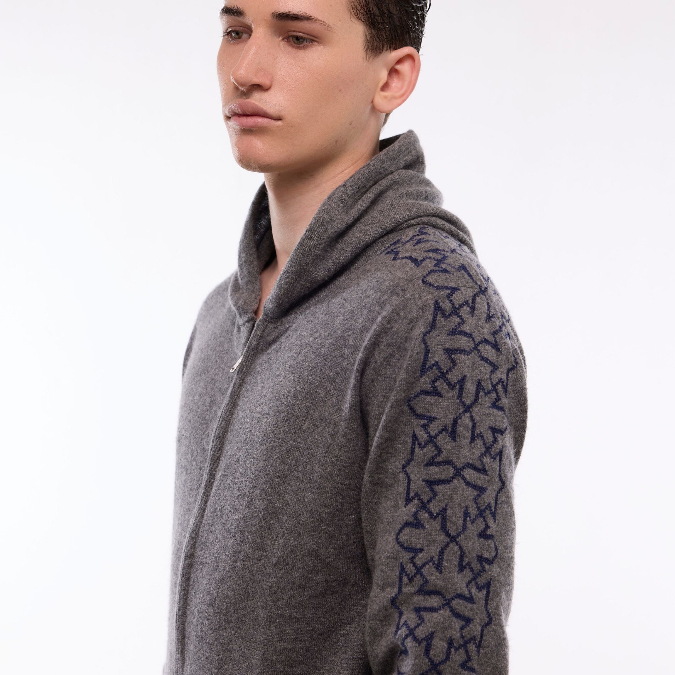 WOOL CASHMERE ZIP HOODIE SAND GRAY M Reiss Wool and Cashmere Zip