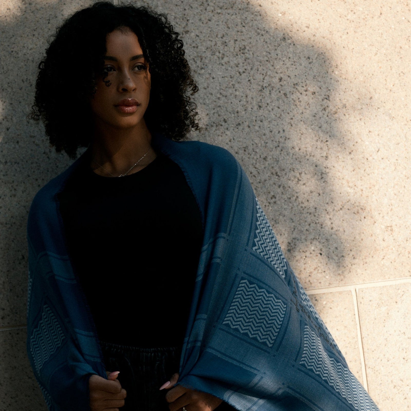 BLUE MERINO WOOL & SILK IBN BATTUTA KEFFIYEH