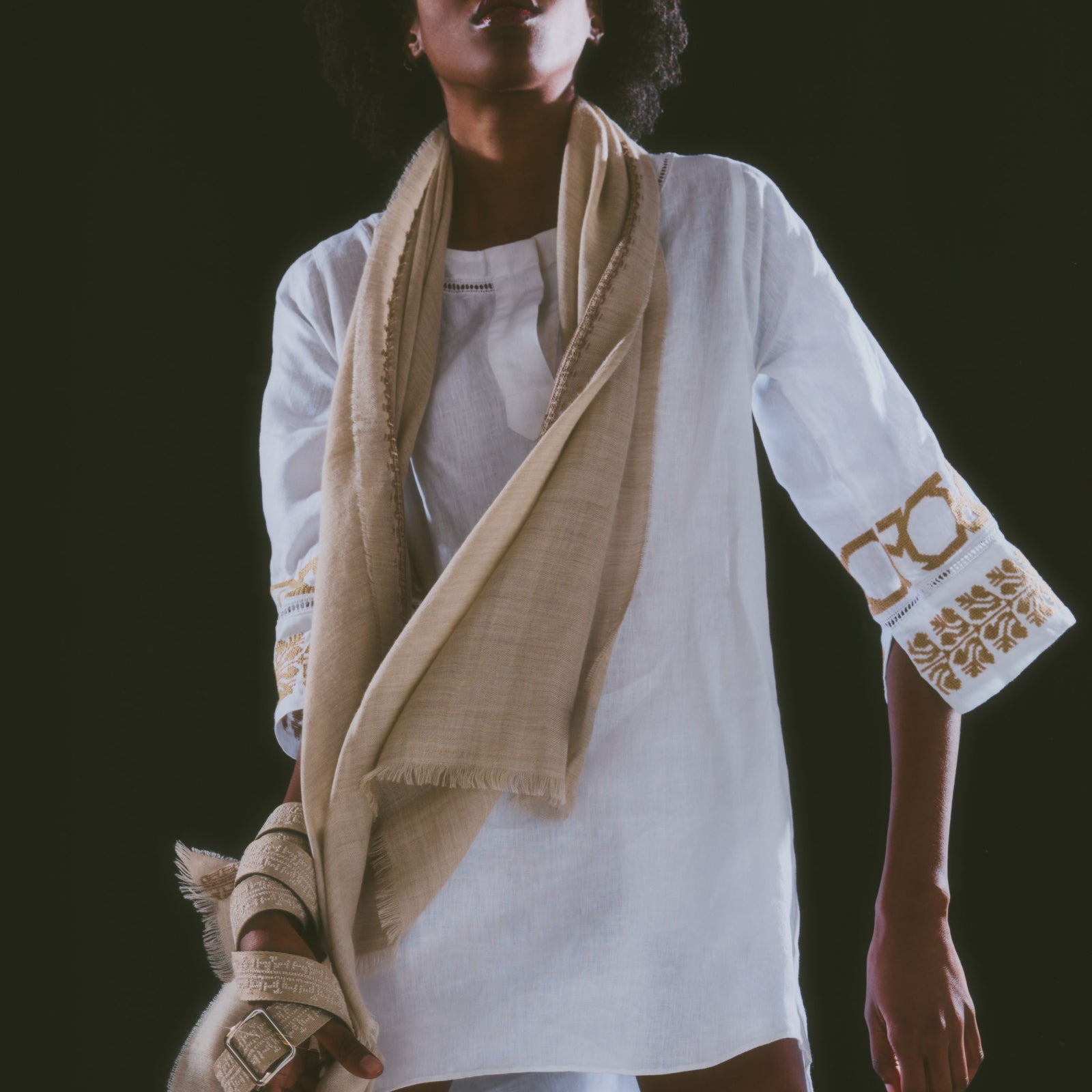 BEIGE CASHMERE & SILK SHAWL HAZEL IBRAHIM