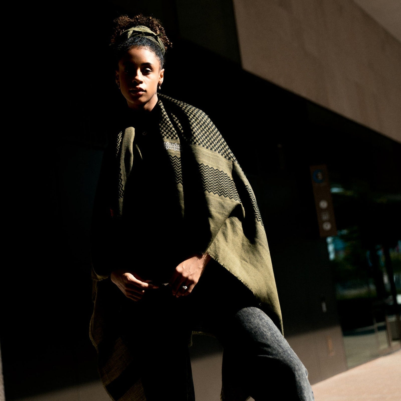 KHAKI MERINO WOOL & SILK SHAWL IBRAHIM KEFFIYEH