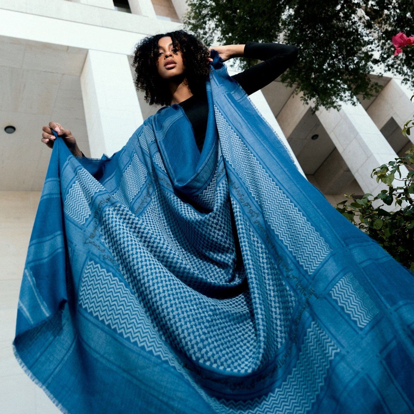 BLUE MERINO WOOL & SILK IBN BATTUTA KEFFIYEH