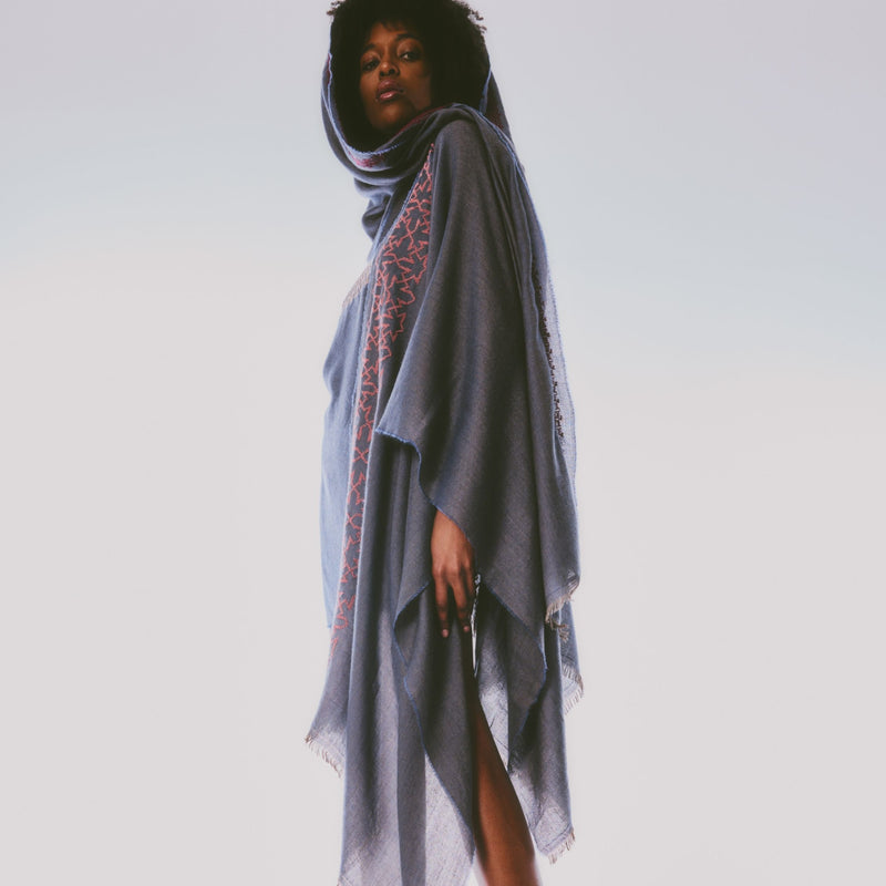 BLUE CASHMERE & SILK SHAWL ANTIQUE PINK SULTAN HAN