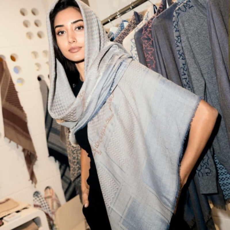 GRAY MERINO WOOL & SILK IBN BATTUTA KEFFIYEH