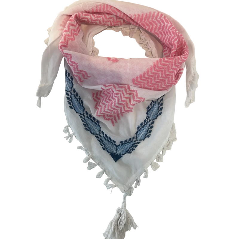 MINI PINK & WHITE FLAME COTTON KEFFIYEH
