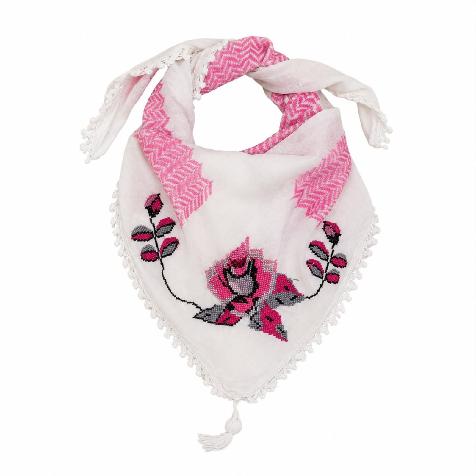 MINI PINK & WHITE ROSE COTTON KEFFIYEH