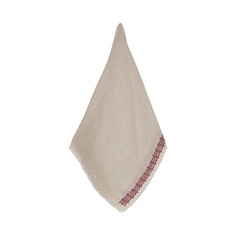 WHITE LINEN SHAWL SQUARE BLUE POPPY