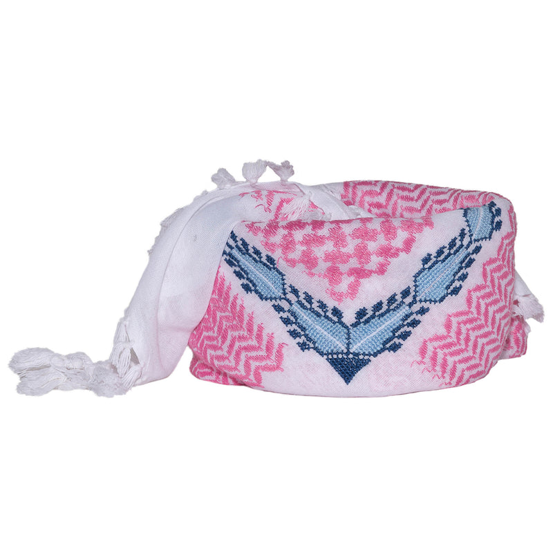 PINK & WHITE BLUE FLAME COTTON KEFFIYEH