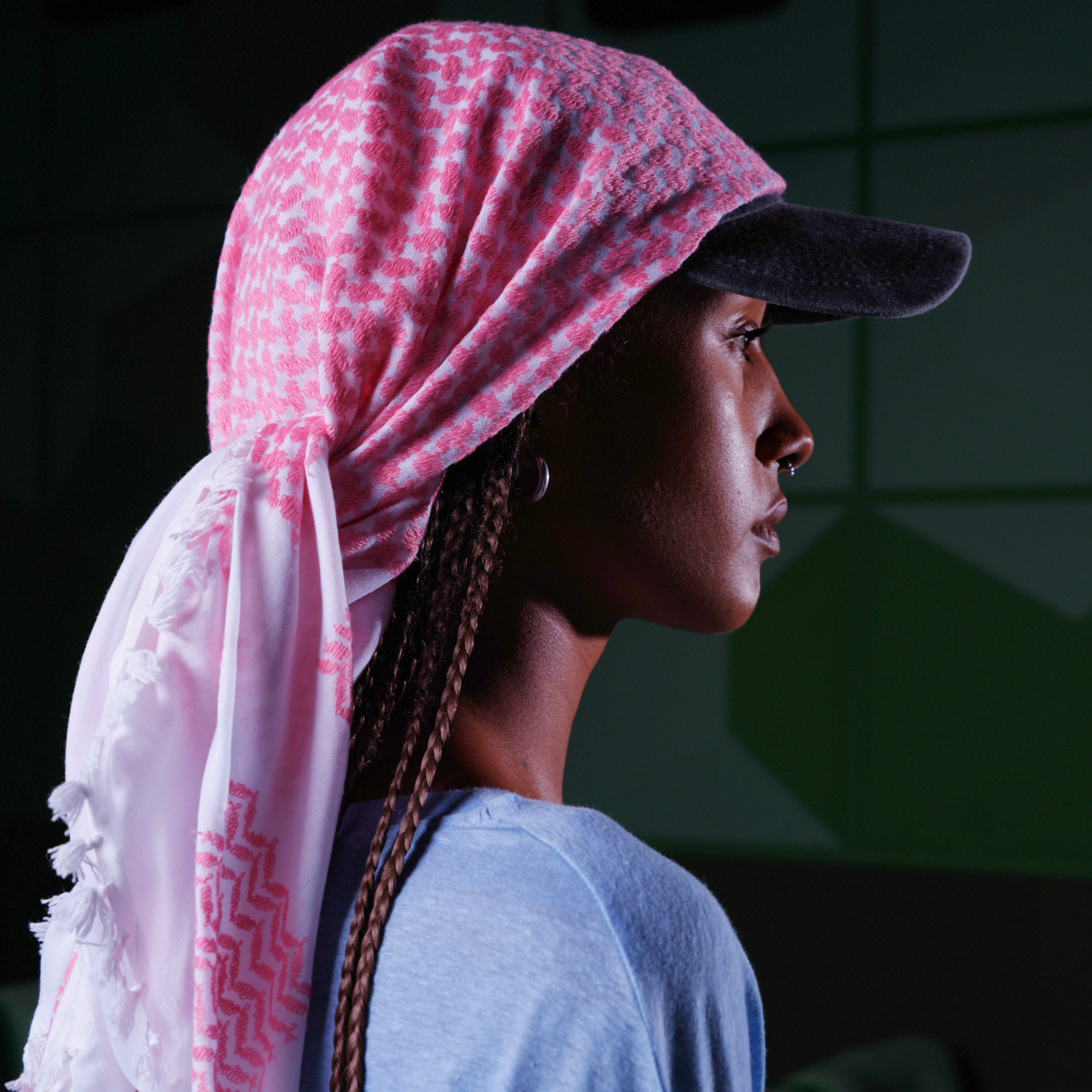PINK & WHITE BLUE FLAME COTTON KEFFIYEH