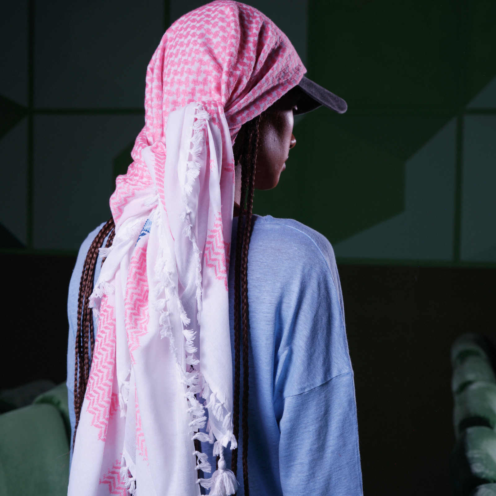 PINK & WHITE BLUE FLAME COTTON KEFFIYEH
