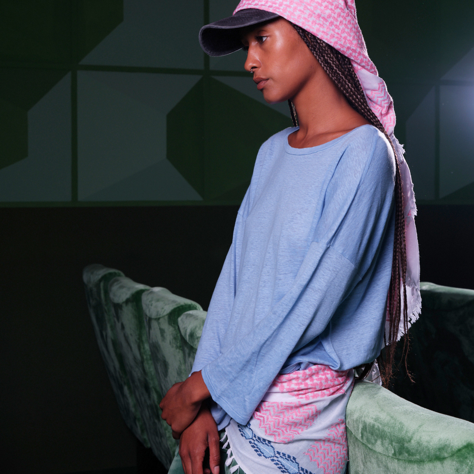 MINI PINK & WHITE FLAME COTTON KEFFIYEH