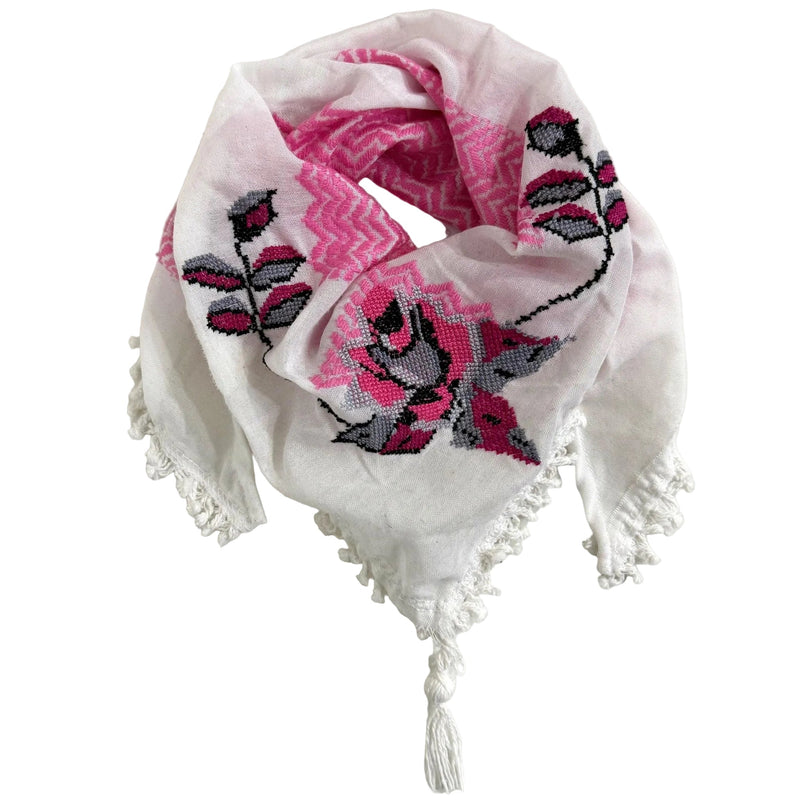MINI PINK & WHITE ROSE COTTON KEFFIYEH