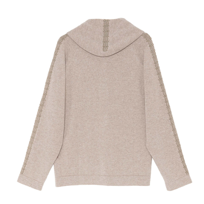 BEIGE CASHMERE ZIPPER HOODIE | STRAIGHT CUT FLAT CUFFS AND WAIST