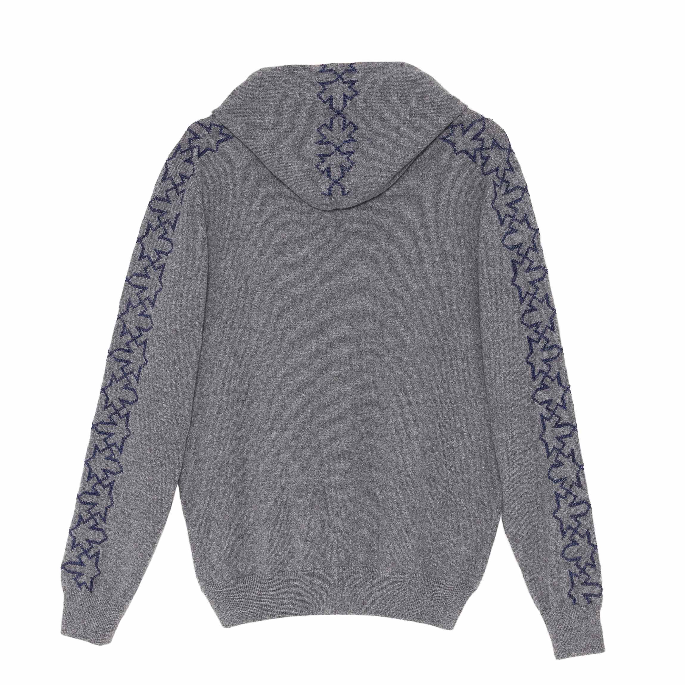 GRAY CASHMERE ZIPPER HOODIE | CLASSIC CUT RIBBED CUFFS AND