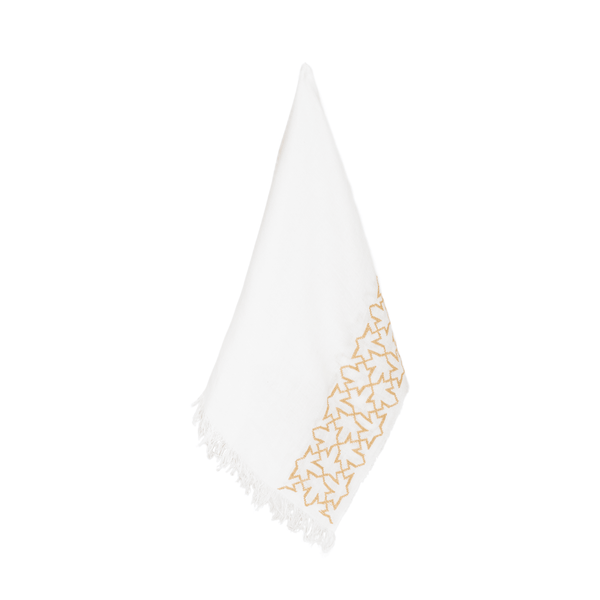 WHITE LINEN SHAWL SQUARE GOLD SULTAN HAN