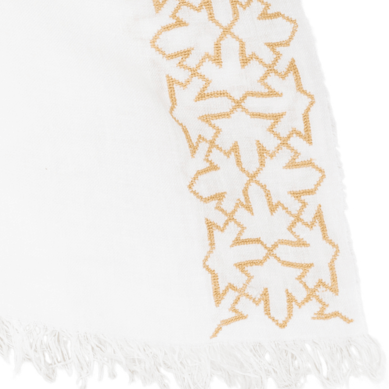 WHITE LINEN SHAWL SQUARE GOLD SULTAN HAN